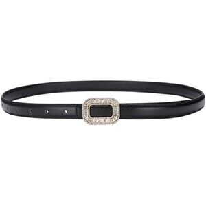 Women Leather Belt with Rhinestone Buckle 115cm Dress Jeans Accessories